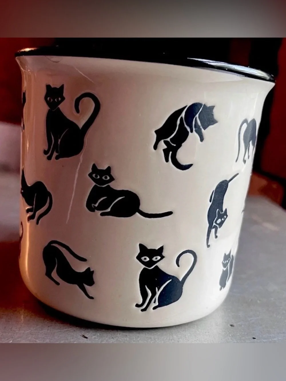 Design Black Cat Ceramic Coffee Mug 4x4 Halloween Cat Lover Tea Cup White Black